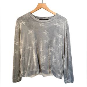 Juicy Couture Gray Velour Fleece Logo Cozy Pajama Sweatshirt Top Sz L
